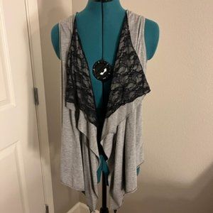 Grey Vest with Black Lace - Sz L